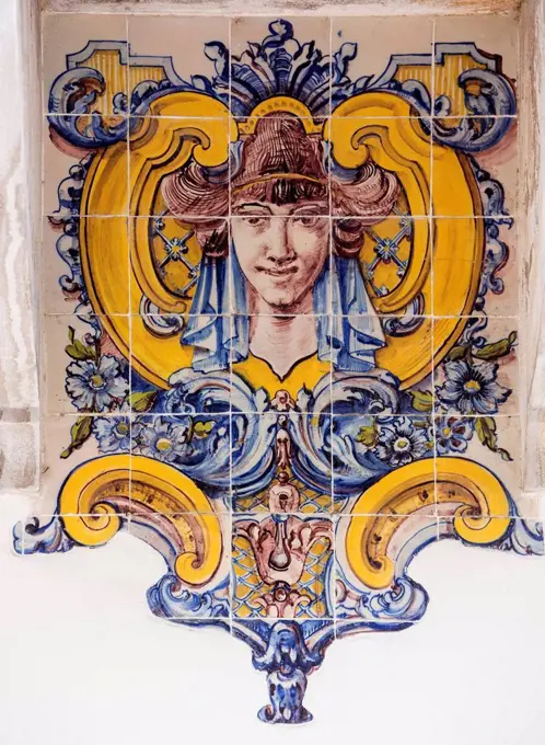 Women's heads on Azulejos tiles, Art Nouveau, Lisbon, Portugal, Europe