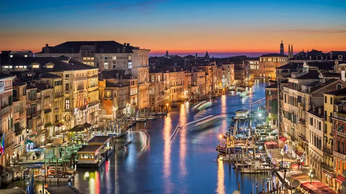 Night skyline of Venice with the Grand Canal, Italy