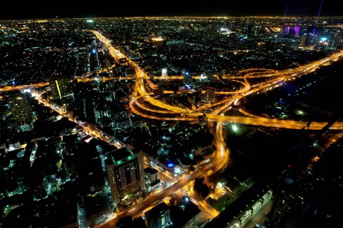 Thailand, Bangkok, town overview at night,