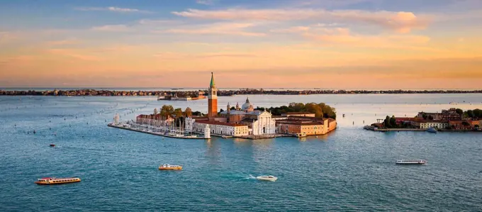 Panoramic aerial view at San Giorgio Maggiore island, Venice, Italy