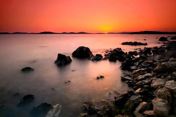 Sunset at the beach, Šibenik, Knin Country South Croatia, Balkans, Europe