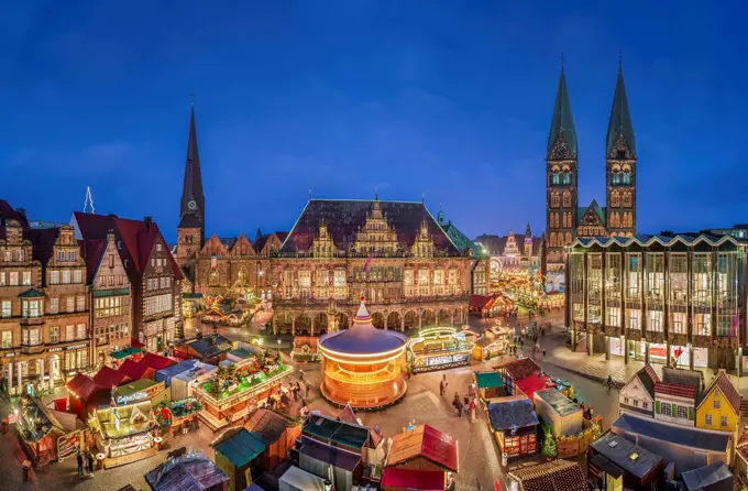 Christmas market in Bremen, Germany at night