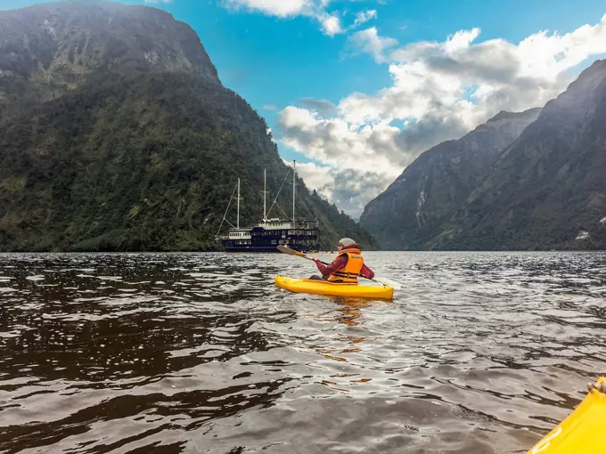 Canoeing through magnificent Doubtful Sound, South Island of New Zealand