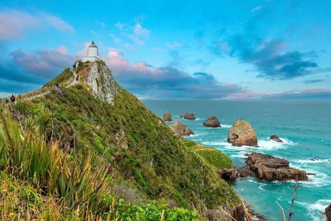 Famous landscape and lighthouse at Nugget Point, South Island of New Zealand