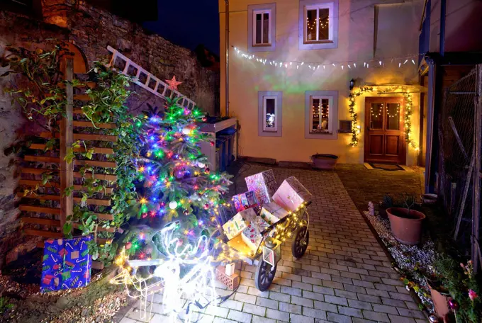 Christmas market, Advent, Christmas, decoration, village view, Dettelbach, Franconia, Bavaria, Germany, Europe