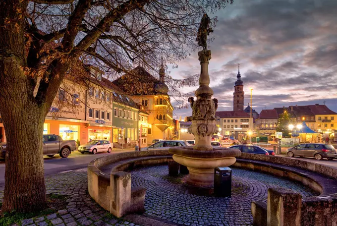 Marketplace, Christmas market, Christmas, blue hour, Bad Königshofen, Franconia, Germany, Europe,