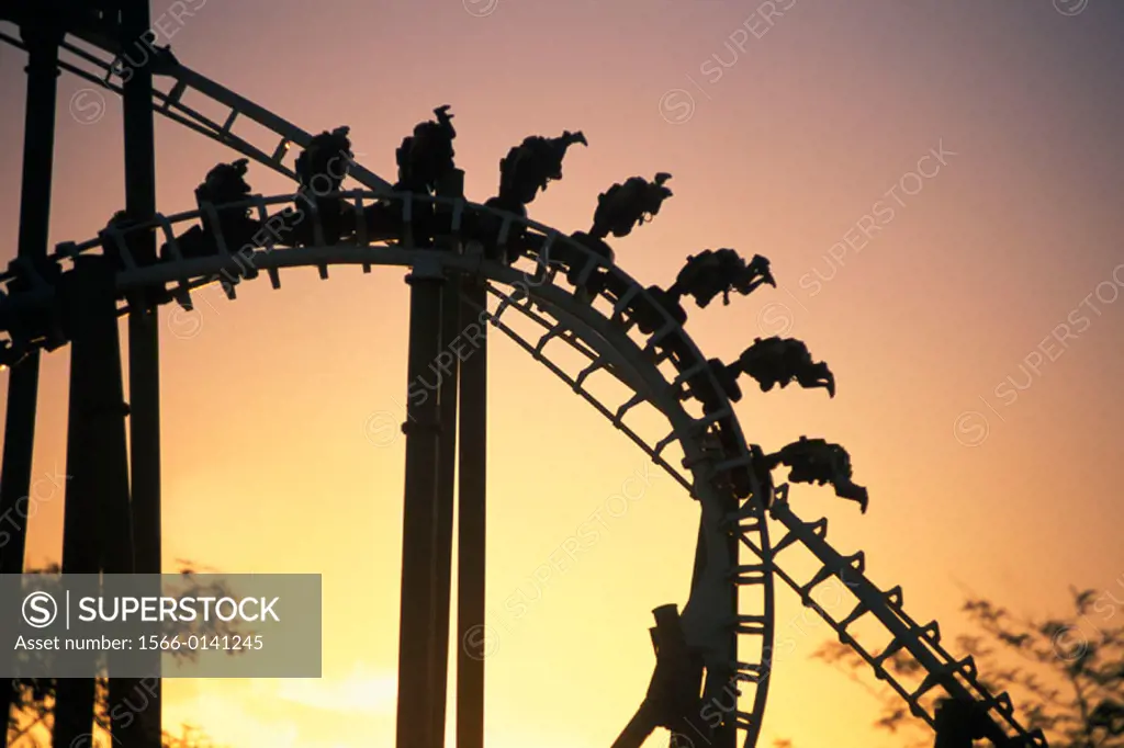 Tizona rollercoaster at sunset Terra M tica. Benidorm. Alicante