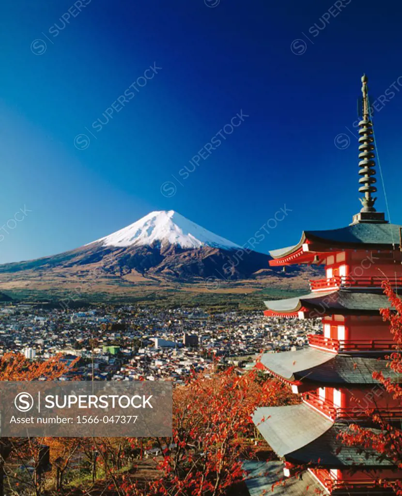 Fujiyoshida and Mount Fuji. Japan