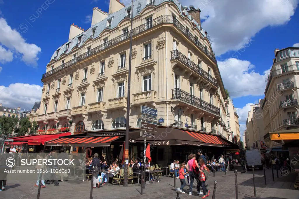 France, Paris, Boulevard St-Michel, cafe, people, street scene,