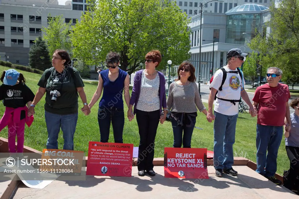 Denver, Colorado - Environmentalists rally at the Colorado state capitol to oppose the planned Keystone XL pipeline, which would transport tar sands o...