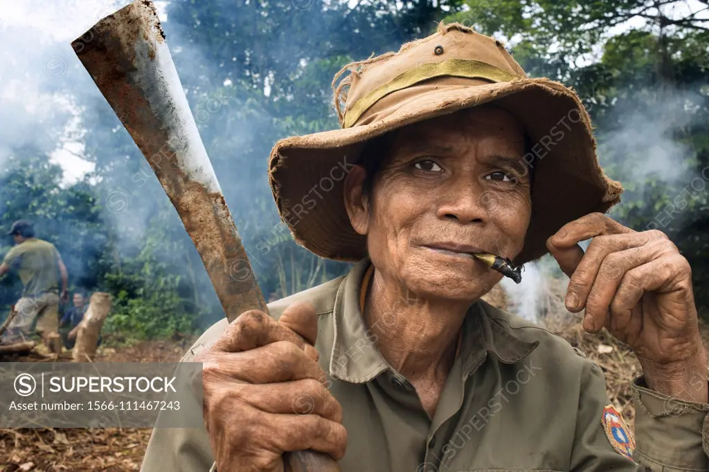 Deforestation. Local people clearing forest for land cultivation in rural southern Laos South East Asia.