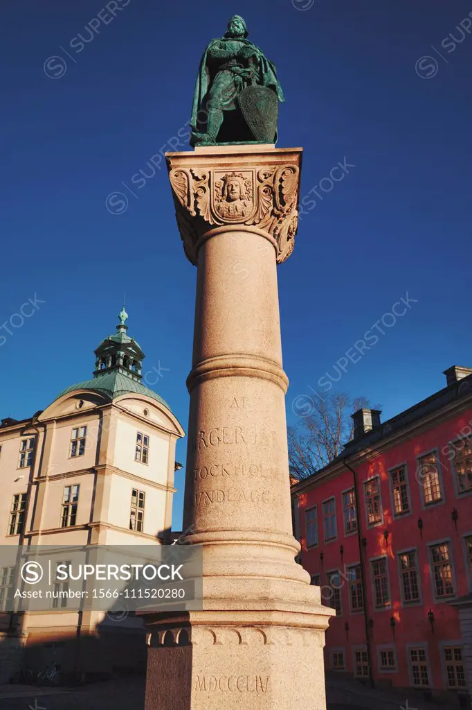 Statue of Birger jarl, Birger Jarls Torg, Riddarholmen, Stockholm, Sweden. Statue by Swedish sculptor Bengt Erland Fogelberg in 1854. Jarl was the fou...
