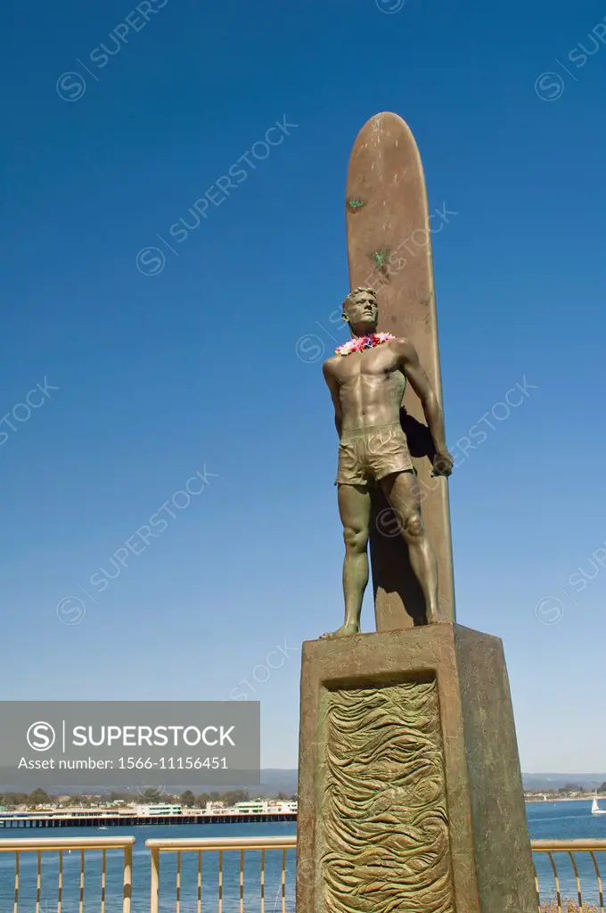 Surfer Statue on West Cliff Drive at Lighthouse State Beach Santa