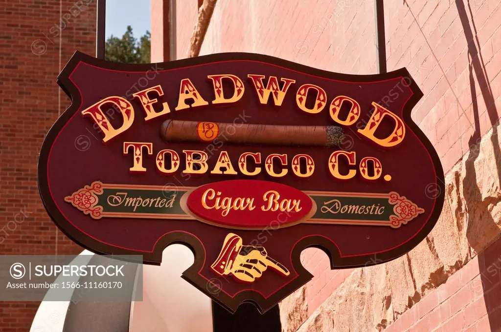 Shop sign, Deadwood Tobacco Company, Deadwood, South Dakota, USA.