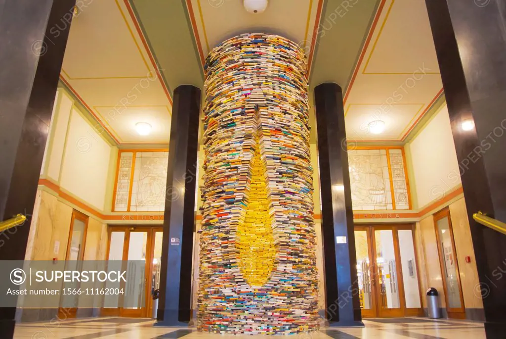 Idiom artwork (1998) made out of 8000 books by Matej Kren, lobby of main library, Old Town, Prague, Czech Republic, Europe.