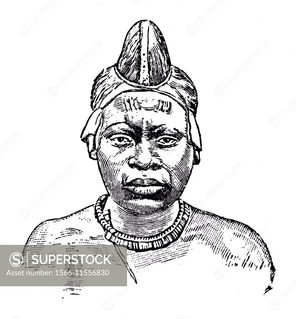 Kisii (Bantu) man in traditional dress, Kenya, illustration from Soviet encyclopedia, 1926.