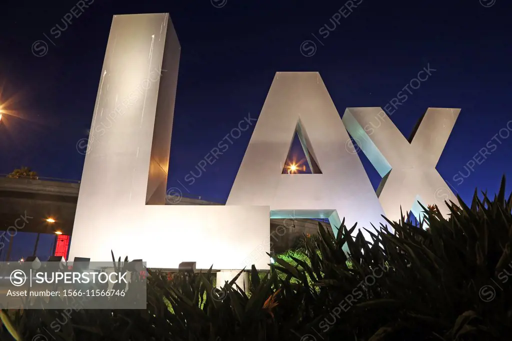 LAX sign at the Century Boulevard entrance to Los Angeles International Airport.