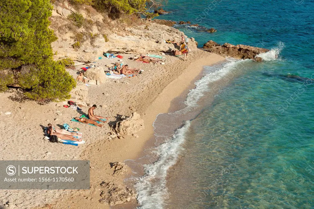 Nudist beach near Zlatni Rat beach in Bol on Brac island, Croatia