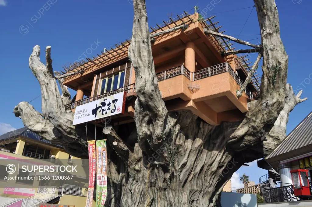 Naha, Okinawa, Japan, the Naha Harbor Diner, restaurant on a fake tree