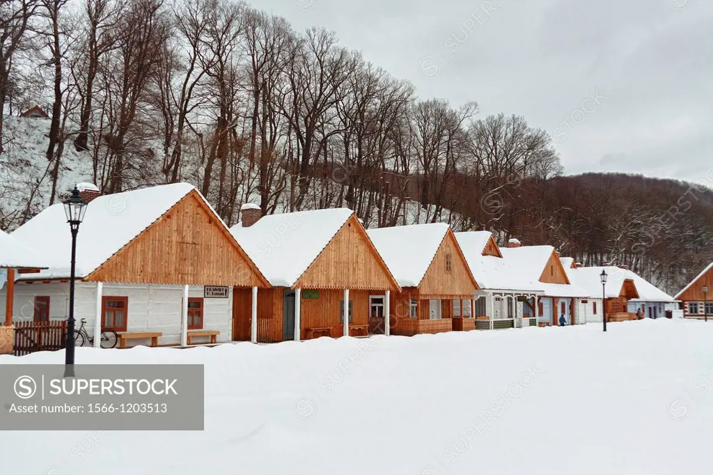 Galician market square in Rural Architecture Museum open air museum in Sanok, Poland