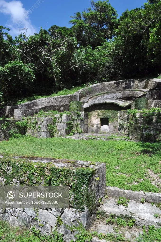 Naha Okinawa, Japan, Sueyoshi Park, the Kameko-baka turtleback tomb of Ginowans Udun, grave resembling a mothers womb