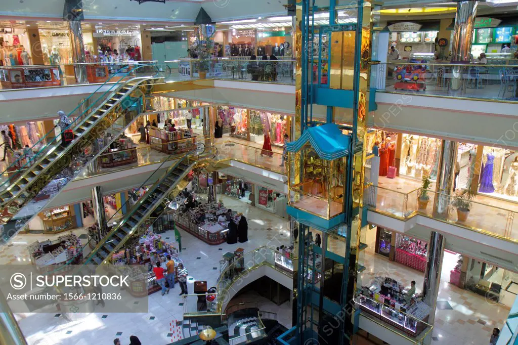 United Arab Emirates, U A E , UAE, Middle East, Dubai, Deira, Murshid Bazar, bazaar, shopping, Naif Souq, mall, stores, levels, escalator, elevator,