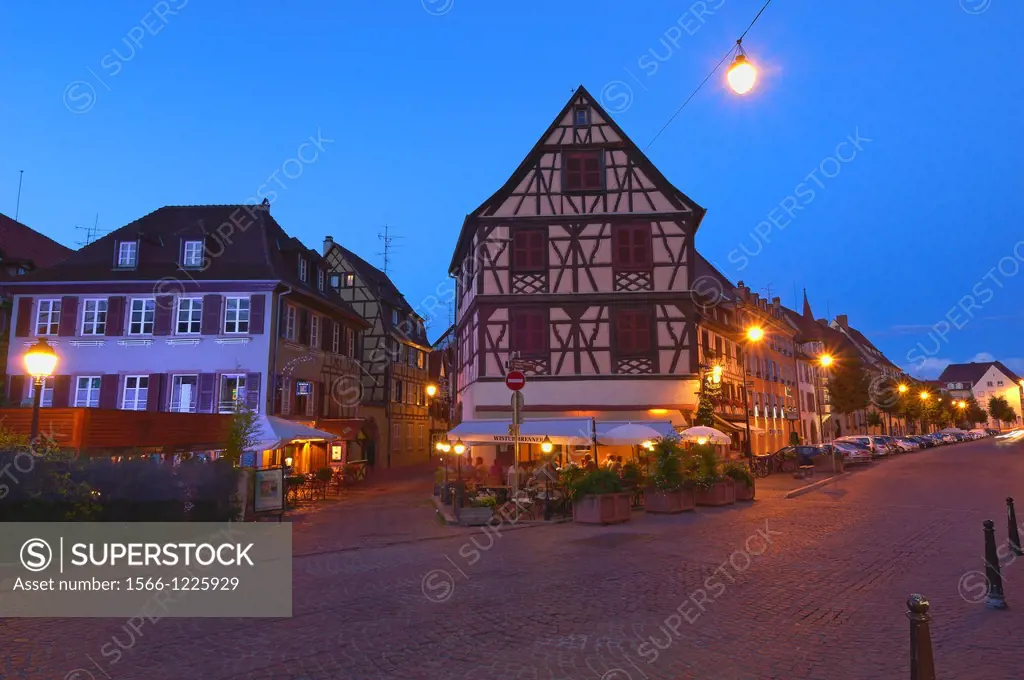 Colmar, Little Venice at Dusk, La Petite Venise, Alsace, Wine Route, Alsace Wine Route, Haut-Rhin, France, Europe.