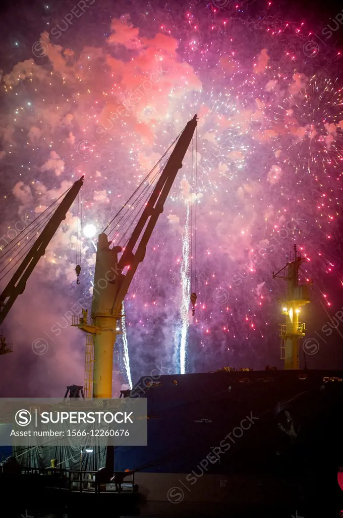 4th of July fireworks in Inner Harbor, Baltimore, USA.