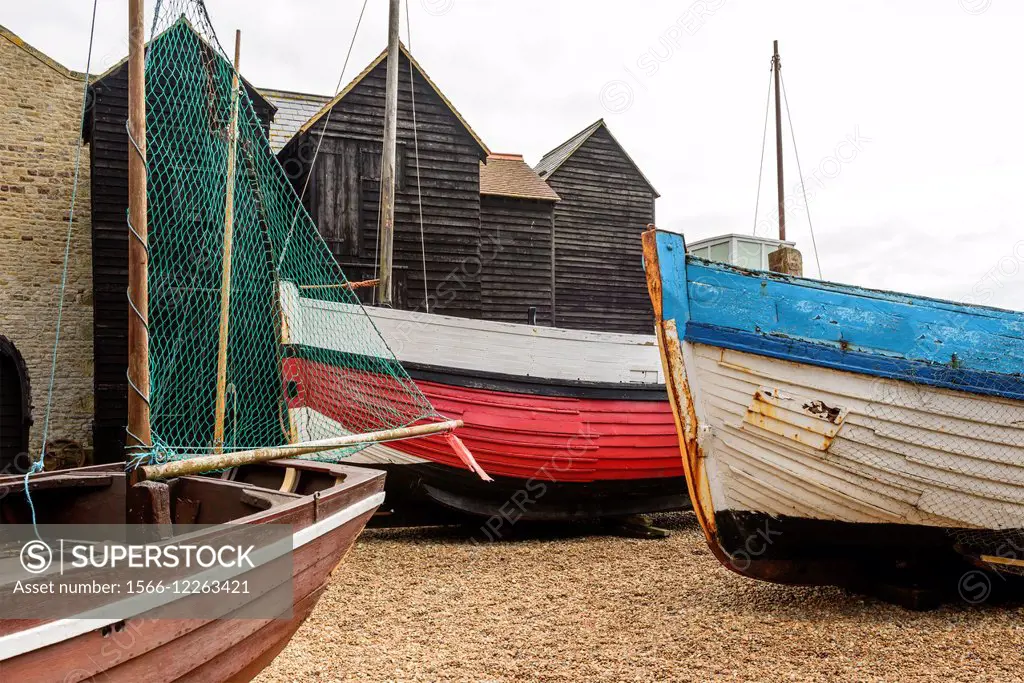 The Old Fishing Boat With Fishing Net Stock Photo, Picture and