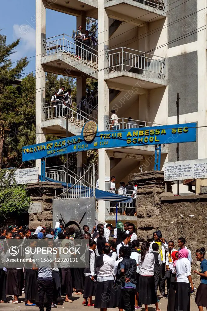 Ethiopian Schoolchildren Gather Outside A School In Addis Ababa, Ethiopia.