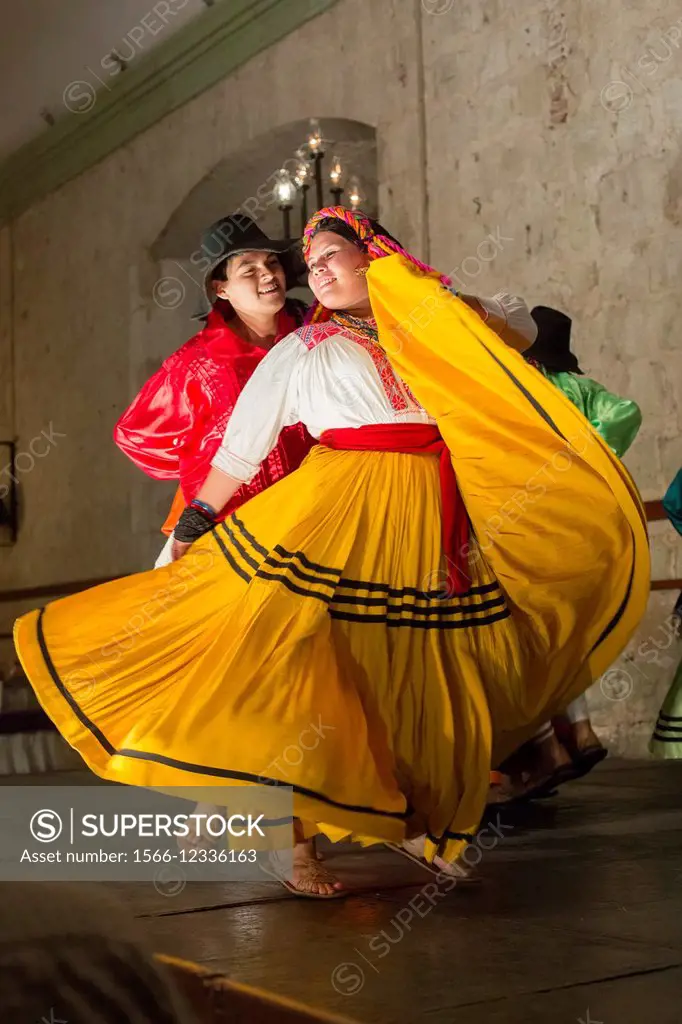 Oaxaca, Mexico - A folk dance group performs dances from eight regions of Oaxaca in the Guelaguetza Folk Dance dinner show at the Hotel Quinta Real. T...