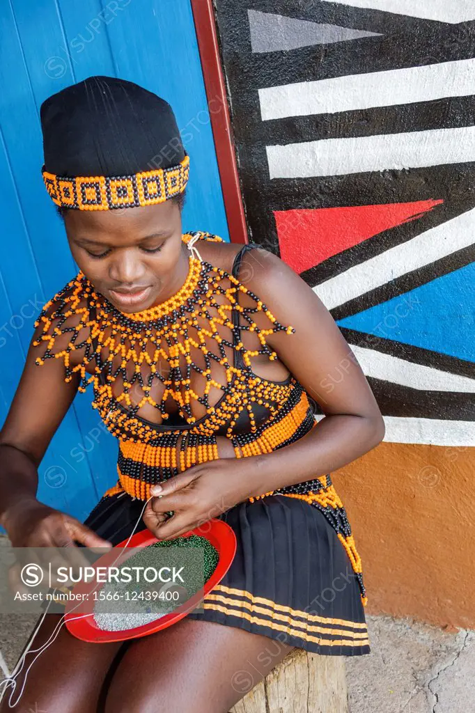 South Africa, African, Johannesburg, Lesedi African Lodge & Cultural Village, Zulu, Xhosa, Pedi, Basotho, Ndebele, tribes, Black, woman, making, beads...