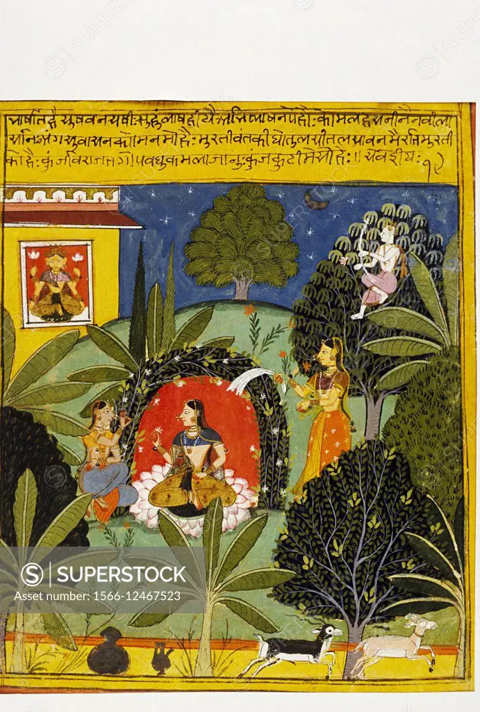 Mewar India Radha in a bower c 1665 Kanoria collection. India.