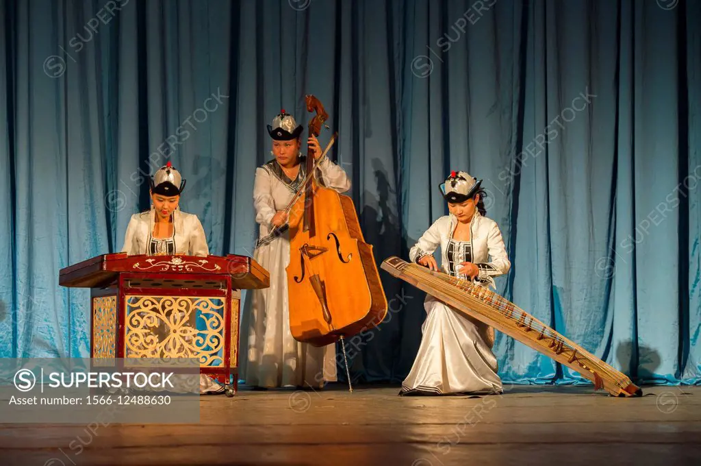 Traditional music performance with (from left) yoochin (a dulcimer similar to the Chinese yangqin), ikh khuur (bass morin khuur), and Yatga - Yatuga (...