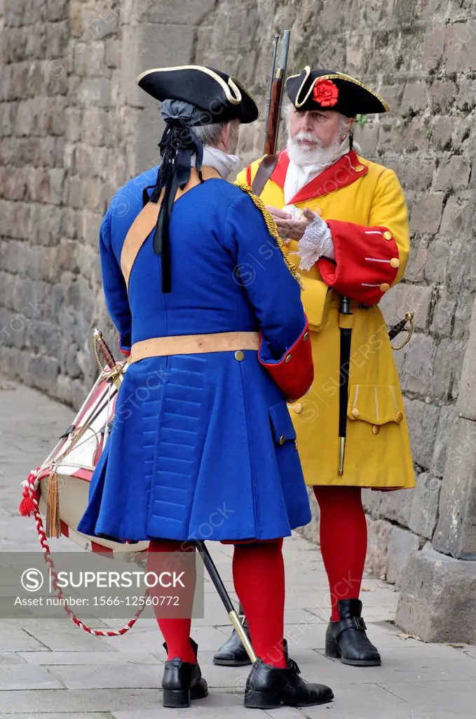 Performance of La Coronela, medieval citizen militia formed by civilians for self-defense of the city of Barcelona. February 12, Celebration of Saint ...