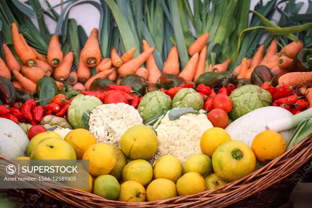 Tropical fruits and vegetables.