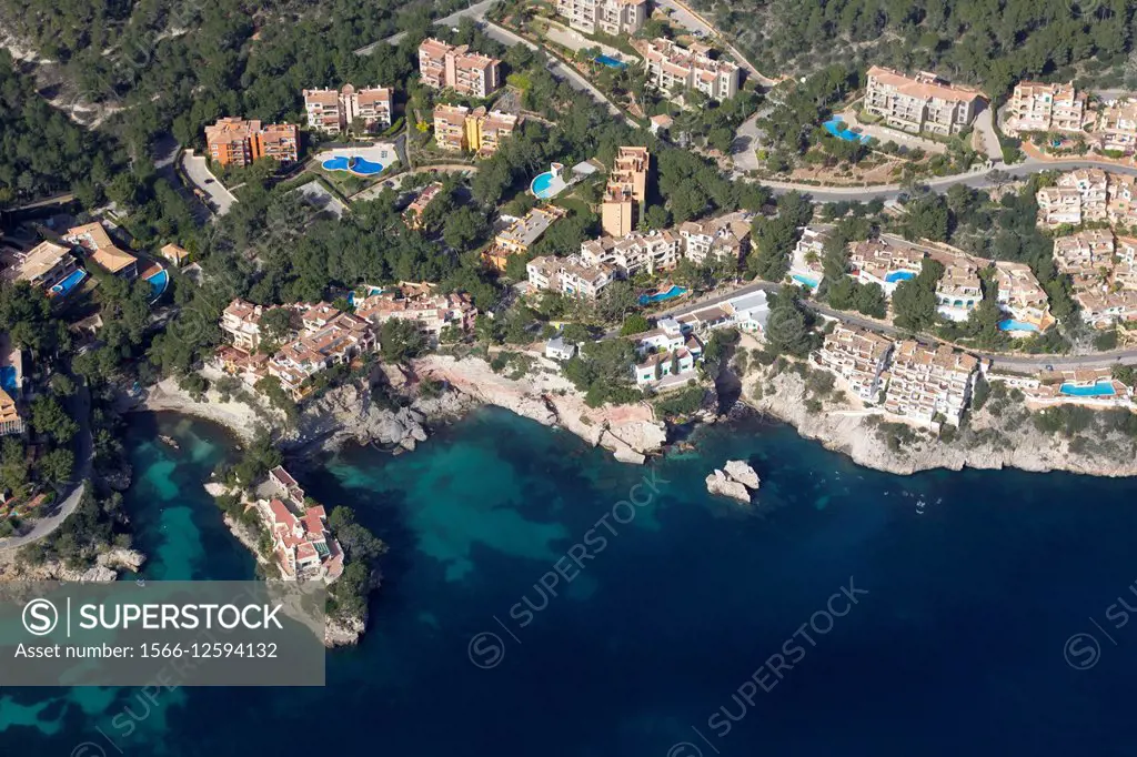 Aerial view of the coast of Mallorca, Majorca, Balears Island, Spain.