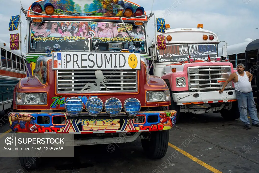 SMUG, CONCEITED, VAIN, SNOOSTY. BUS RED DEVIL DIABLO ROJO PAINTED BUS PANAMA CITY REPUBLIC OF PANAMA.