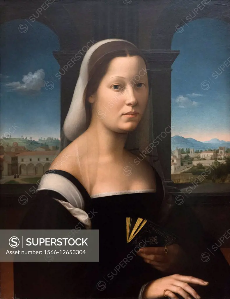 Florence. Italy. Uffizi Gallery. Portrait of a Woman (The Nun c. 1510), by Ridolfo del Ghirlandaio. Oil on wood.