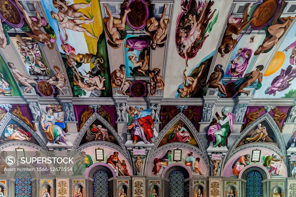 The Reproduction Of The Sistine Chapel On The Ceiling Of The English Martyrs Church In Goring-by-Sea, Sussex, UK.