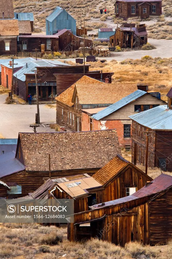 Old buildings in downtown Bodie, Bodie State Historic Park, Mono County, California.