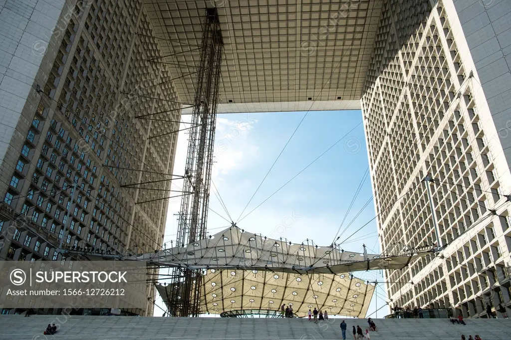 Grand Arch in most important business district La Defense in Paris