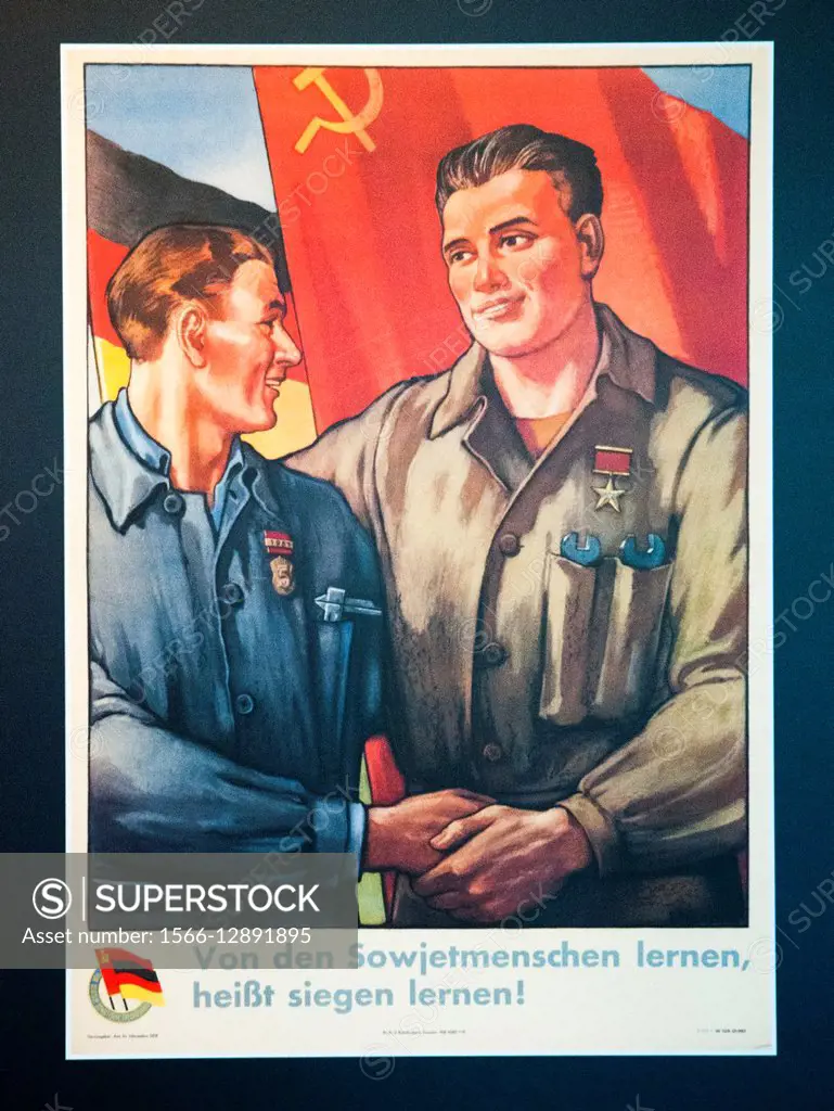 German-Soviet friendship propaganda poster at the Stasi Museum, Berlin, Germany.