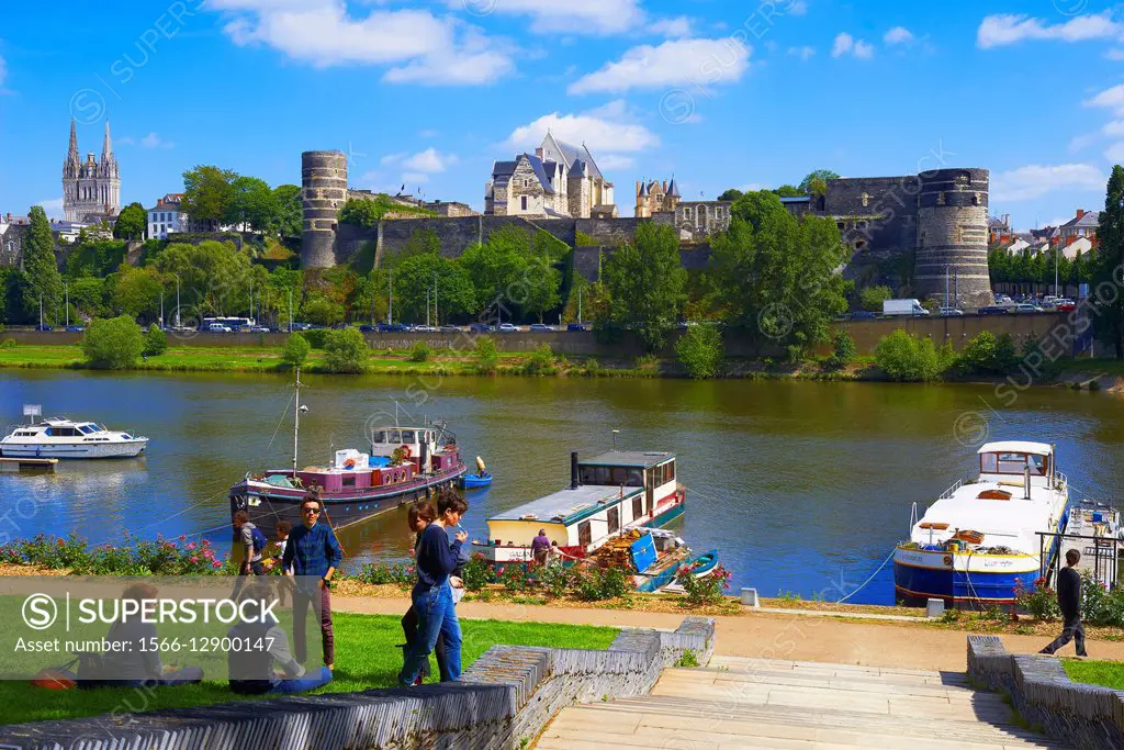 Angers, Castle and Cathedral, Port, Maine et Loire, Anjou Province, River Maine, Pays de la Loire, Loire Valley, UNESCO World Heritage Site, France.