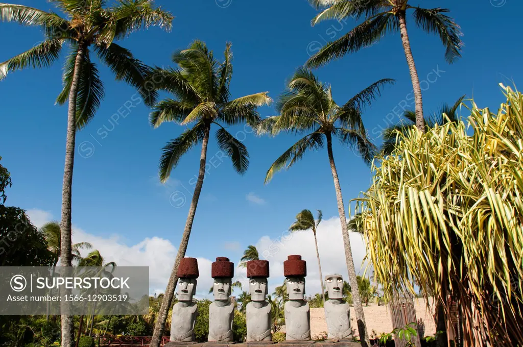 Rapa Nui Moai. Stone statues. Polynesian Cultural Center. O´ahu. Hawaii. The Polynesian Cultural Center PCC is a Polynesian-themed theme park and livi...