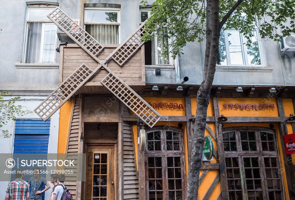 Amsterdam Pub at Giorgi Akhvlediani Street in Tbilisi, capital of Georgia.