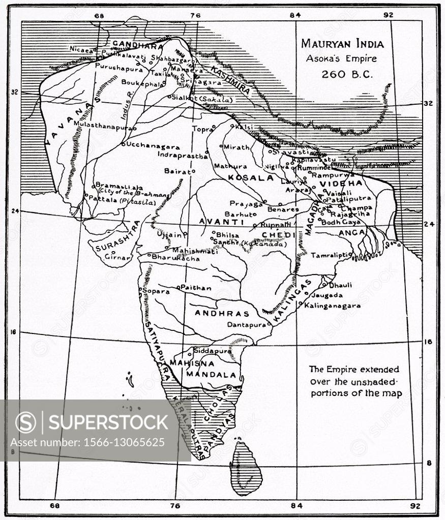 Map Of Mauryan India, Asoka´s Empire, 260 BC. A Geographically ...