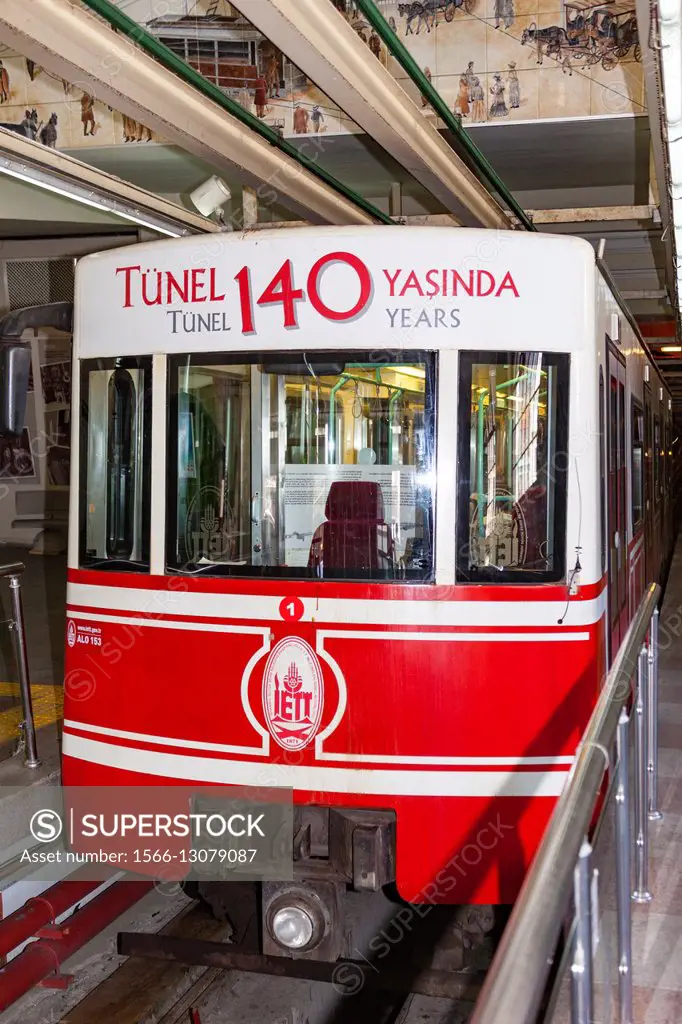 Funicular carriage, upper level of Tunel Karakoy to Beyoglu Funicular, Istanbul, Turkey.