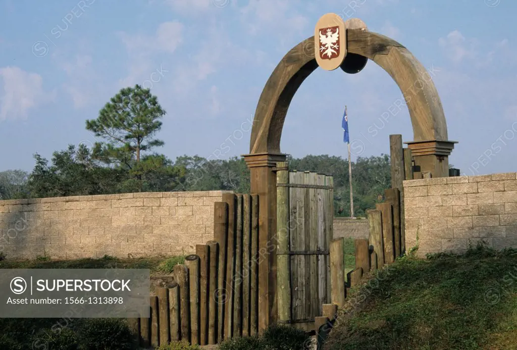 Fort Caroline replica gate, Fort Caroline National Monument, Florida.