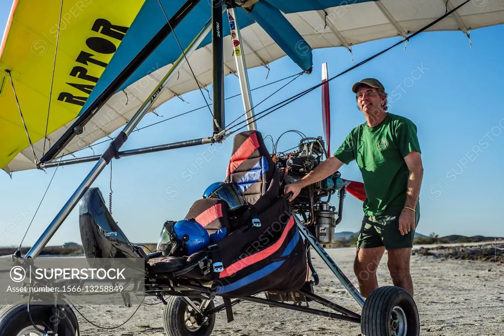 Before flight by ultralight trike at Fly-in competitions on Saturday, May 28, 2016, in Uis, Namibia. Sixteen aircraft took part in the competitions ov...